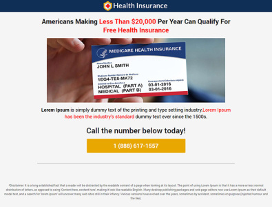 Health insurance landing page