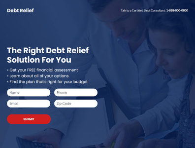Debt relief solution landing page