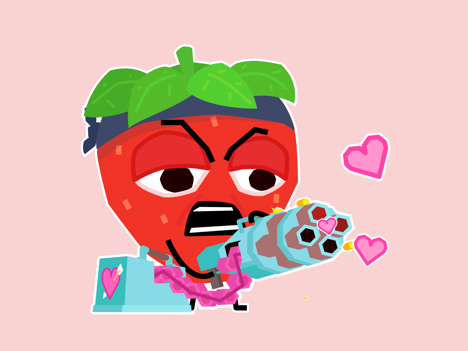 Mad Strawberries 2d animation animation emoji fun gif mad minigun rambo scarface sticker telegram tgs tony tony montana valentine valentine day