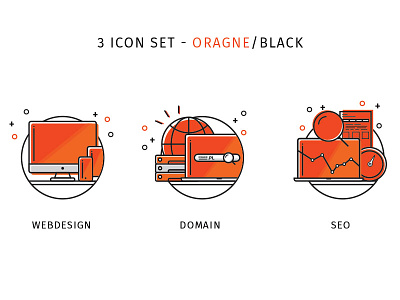 3 icon set - orange / black creative icon illustrator ui vector web webdesign