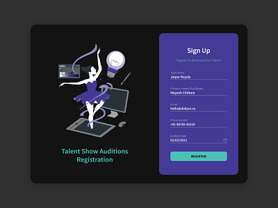 Audition Registration Signup Page contest signup page registration ui signup ui talent show signup ui