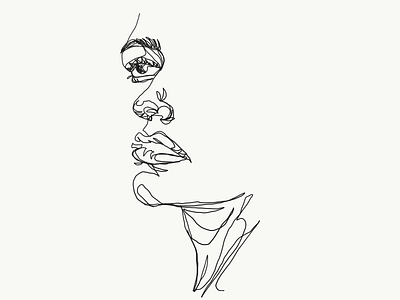 One line sad-woman art face ipad pro line sketch