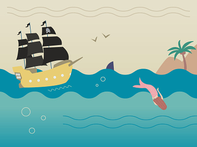 Pirates & mermaid illustration island mermaid pirates sea