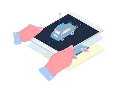Augmented reality augmented car gif illustration isometric perspective
