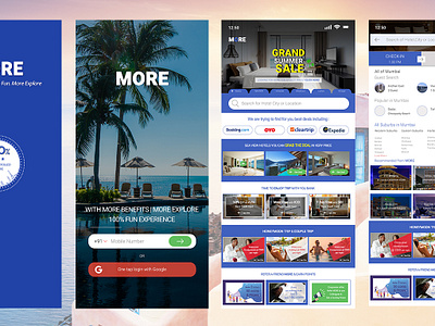 Hotel Booking app | MORE app design flat homescreen hotel app hotel booking logo travel app typography ui userinterface ux ux ui