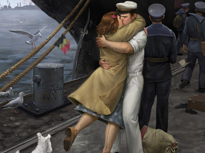 Homecoming 1945 couple illustration painting photoshop romance romantic