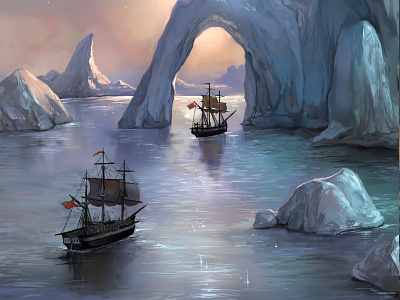 Icebound arctic fantasy ice illustration maritime painting sea ship ships