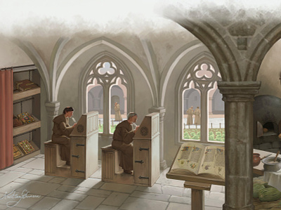Scenes of monastic life 1 bookillustration childrensbook historical history illustration medieval middleages painting photoshop