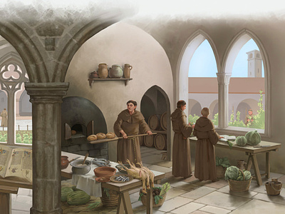 Scenes of monastic life 2 bookillustration childrensbook digitalillustration illustration medieval middleages mittelalter nonfiction painting photoshop storybook