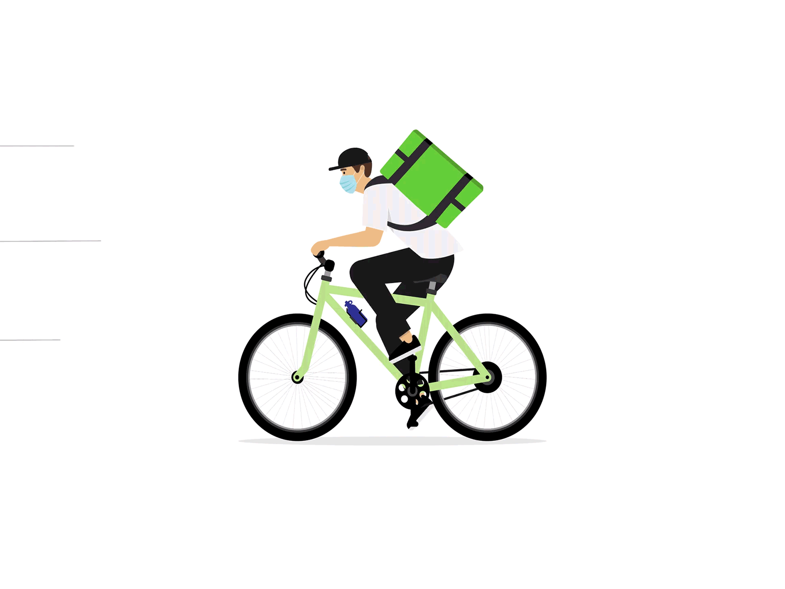 Deliveryman rides on bike animation bike box business character courier deliver delivery express fast food logistic mobile online pizza quarantine ride sale service shipping
