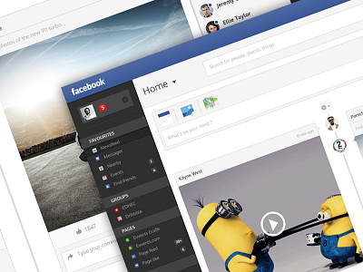 Facebook minimal concept concept facebook flat minimal redesign responsive ui ux webdesign