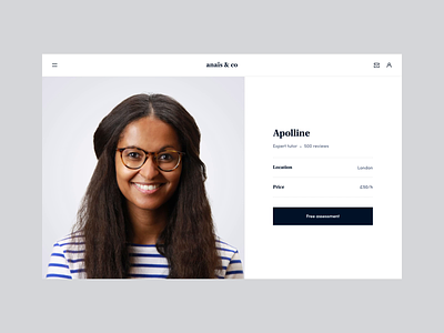 Anais and Co | Tutors page after effects animation clean course desktop edtech education french minimal motion design product design saas simple start up teacher transitions tutors ui ux video