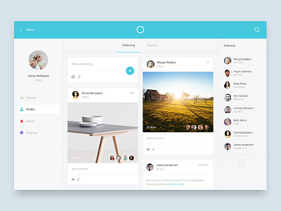 Activity screen activity desktop feed flat material photo profile simple stream timeline ui ux