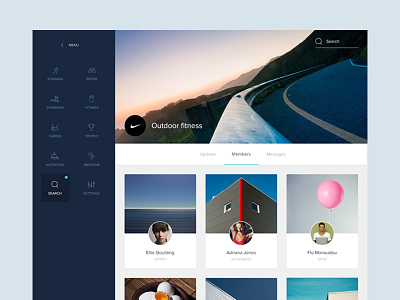 Sport group screen desktop feed flat group material photo profile simple stream timeline ui ux