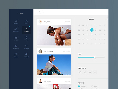 Book a class booking calendar fitness flat gym health medical minimal profile sport timeline workout