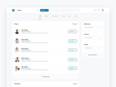 Linkedin search concept elastic engine filters minimal network redesign refine results search ui ux