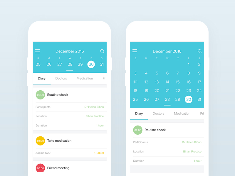 Osome calendar mobile by Gregoire Vella on Dribbble