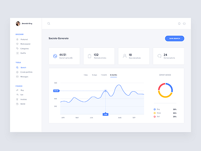 Stock value screen app bank dashboard desktop finance kpi pie chart profile statistics ui ux