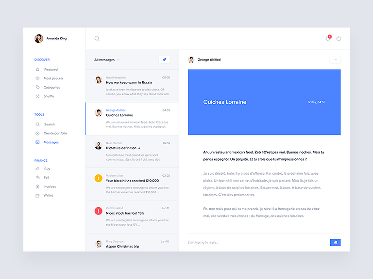 Messages screen by Gregoire Vella on Dribbble