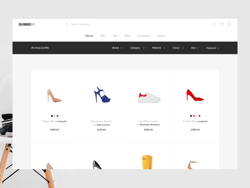Selfridges filters results