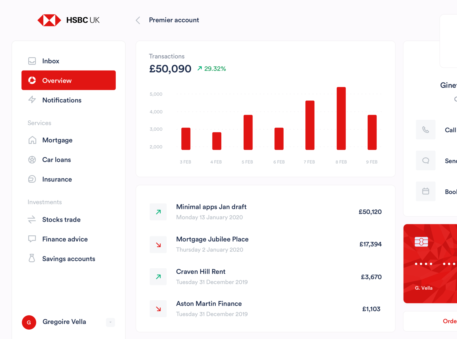 HSBC Account screen by Gregoire Vella on Dribbble