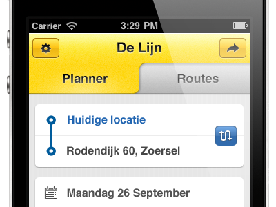 The redesign of the De Lijn iPhone app delijn iphone redesign yellow gray mobile form tabs