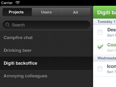 To do app dark green interface ipad linen list navigation search todo