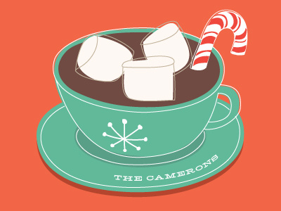 sweet + warm candy cane christmas holiday card hot cocoa illustration marshmallows