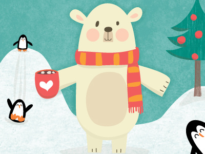 Polar Wishes christmas cocoa fun holiday card illustration penguins polar bear