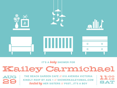 Mod Baby Digs baby shower invitation crib illustration mobile mod nursery typography
