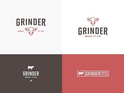 Grinder - Logo Design #1 beef brand branding butcher butcher logo butcher shop butchery cow design grey grinder illustration logo logo design logomark logos meat modern red vector
