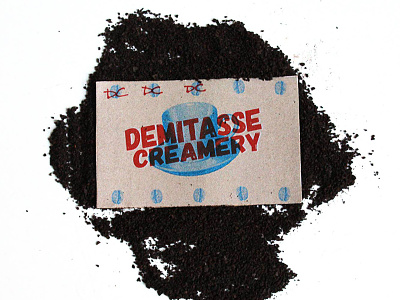 Demitasse Creamery branding business card coffee design grounds loyalty card screenprint student work