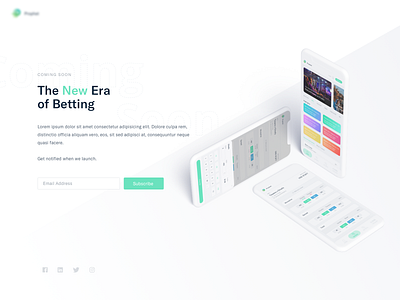 Clean Landing Page banner betting buttons card clean email green grey header home landing light mint mobile mockup mockups new page social white