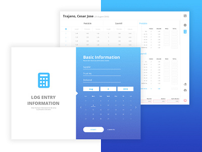 Log Entry Form blue branding calculator calendar form list logscale table