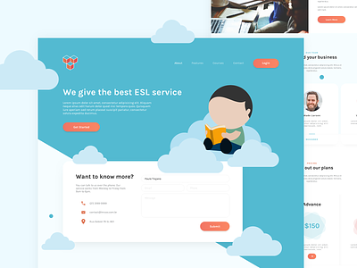 Website Design for an ESL Platform clouds course design esl light llustration online course online learning teacher ui ux web design website