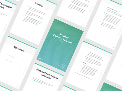 Prophet Cashout Solution a4 branding design document gradient green minimal neat simple template white