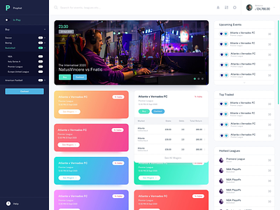 Another Betting App UI/UX Exploration animation betting blue branding card colorful event games gradient header light navigation scroll animation sidebar smooth sports team ui uiux ux
