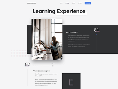 Coder Factory Learning Experience 3d branding landing layout learning marketing page shop typography ui ux