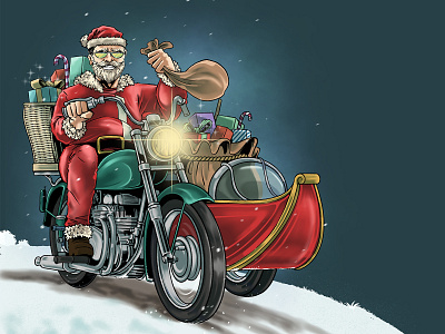 Santa Riding Motorcycle