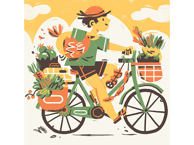 Farmer's Market bike buy local character editorial farmer market food illustration km0 photoshop