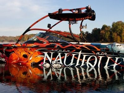 Nautique 230 Boat Wrap - illustration and type - Squid side