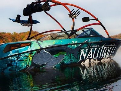 Nautique 230 Boat Wrap - illustration and type - Hammerhead side design illustration letters type type treatment typography