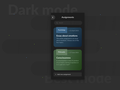 Dark mode app design