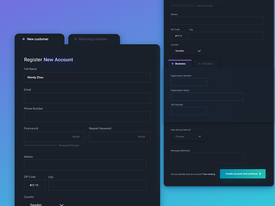 Dark Mode Gradient Form UI Design