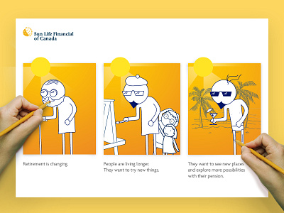 Sun Life - ad concept animation concept illustration old dude yellow