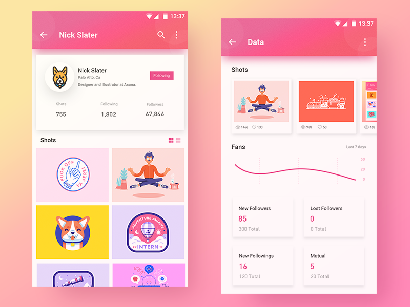 Dribbble Concept Design materialdesign dribbble pink data