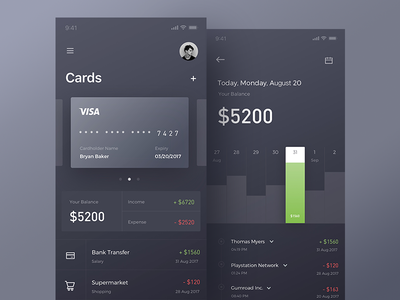 Finance app account app bank banking bitcoin dark data finance interface iphone x layout statistics ui ux