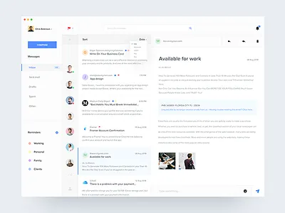 Mail client app app clean colors grid mail messages typography ui web