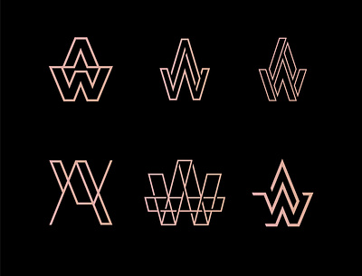 AW Monogtams a w brand identity branding design elegant fashion interior letter logo logotype monogram monoline rose gold symbol