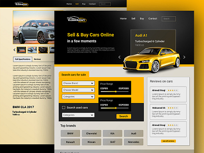 online cars shopping website black car ui ux yellow